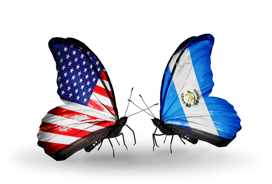 Two Butterflies With Flags On Wings As Symbol Of Relations Usa A Two butterflies with flags on wings as symbol of relations USA and Guatemala
