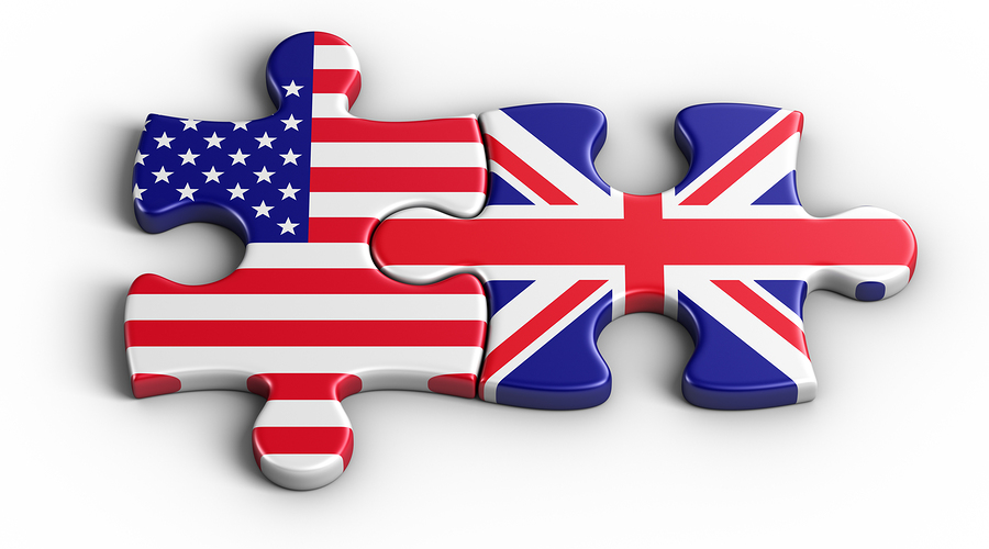 3d rendering of an american puzzle piece and a British