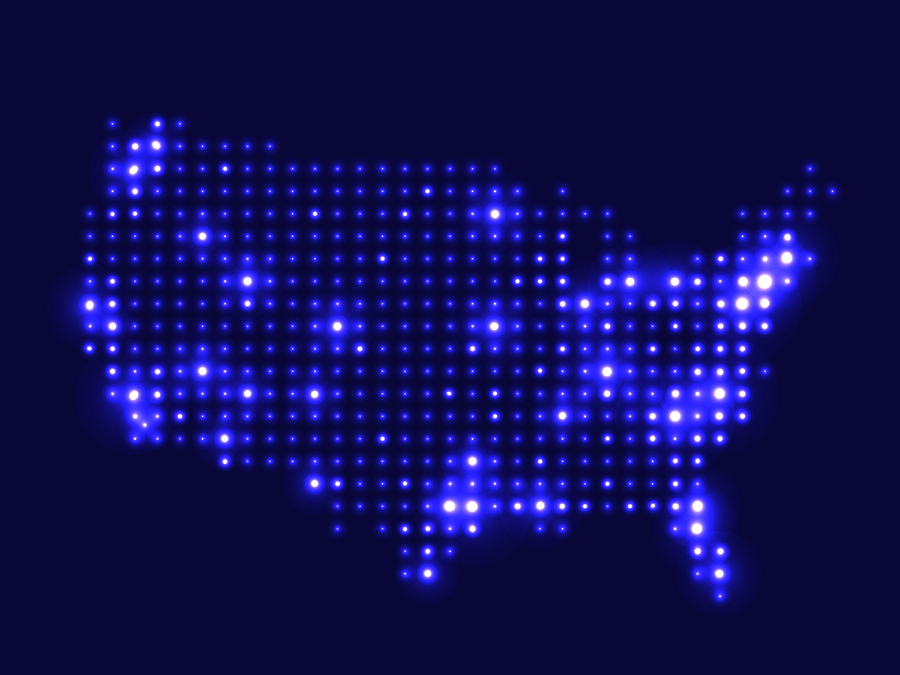 Dotted night map United States of America