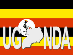Uganda text with map on flag illustration