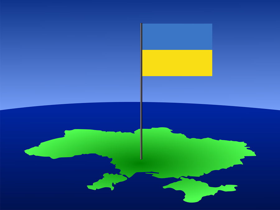 map of Ukraine and their flag on pole illustration