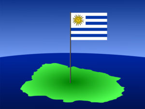 map of Uruguay and their flag on pole illustration