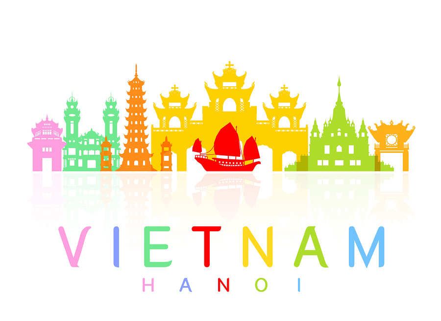 Beautiful Vietnam Travel Landmarks. Vector and Illustration