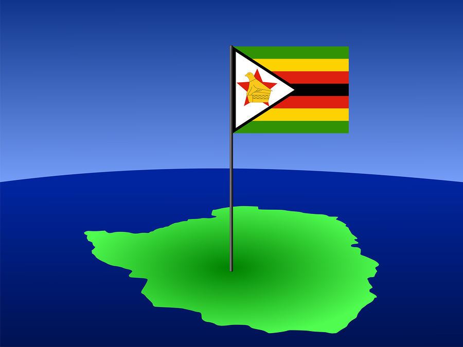 map of Zimbabwe and their flag on pole illustration